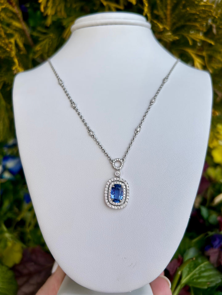 14kt White Gold Diamond & Sapphire Necklace