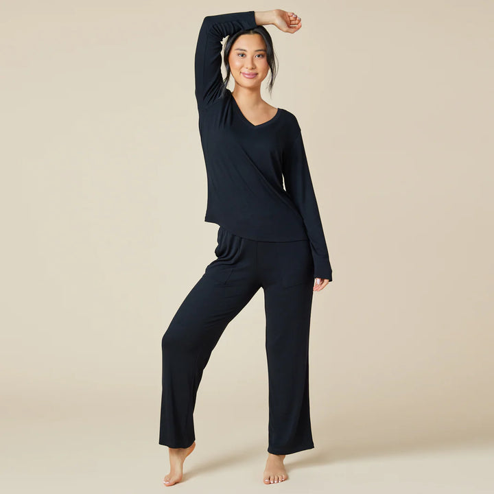 Natalie Classic V-Neck Pajama Set | Black