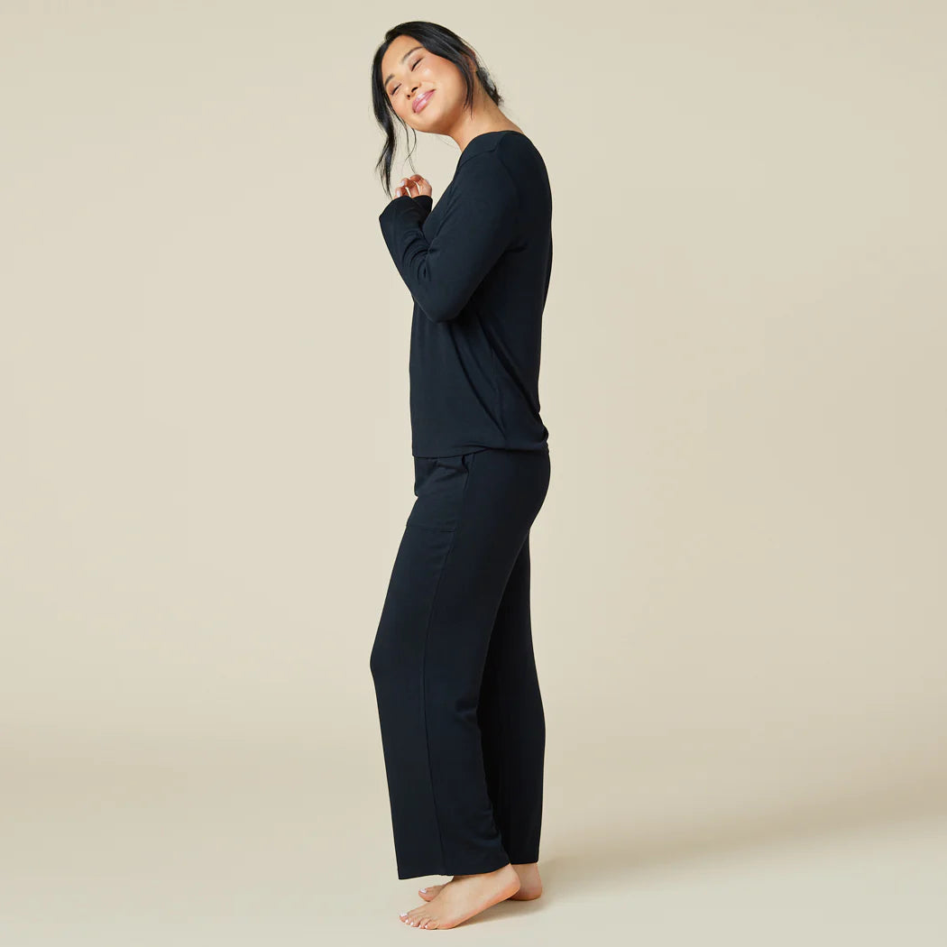 Natalie Classic V-Neck Pajama Set | Black