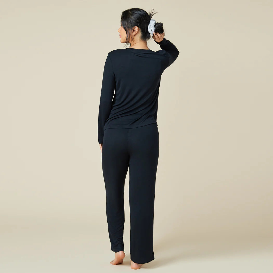 Natalie Classic V-Neck Pajama Set | Black