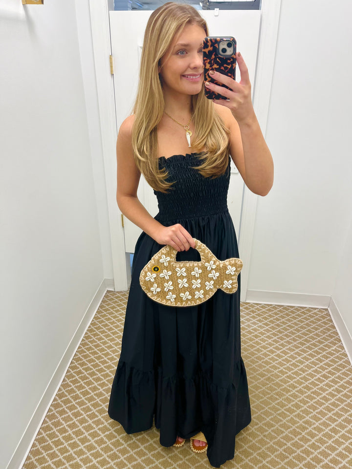 Cosmos Strapless Smocked Maxi Dress | Black