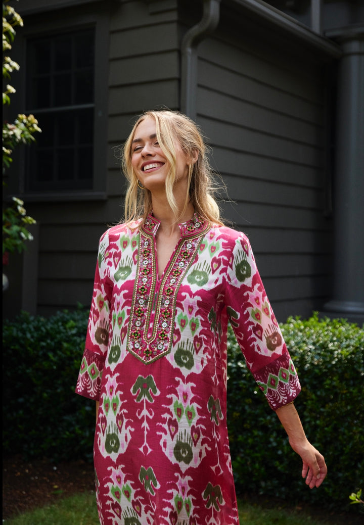 Elise Caftan | Ikat Cranberry