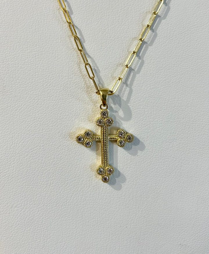 CZ7933 14kt Gold Cross Pendant with .36pts Dia on 2mm Chain