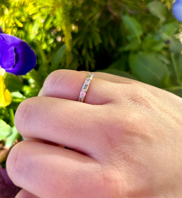 14K Diamond Ring 8 baguettes .31 ct 3 round diamonds .25 ct