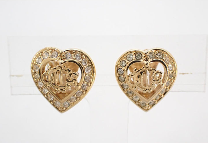 Dior Heart Rhinestone Clip-On Earrings