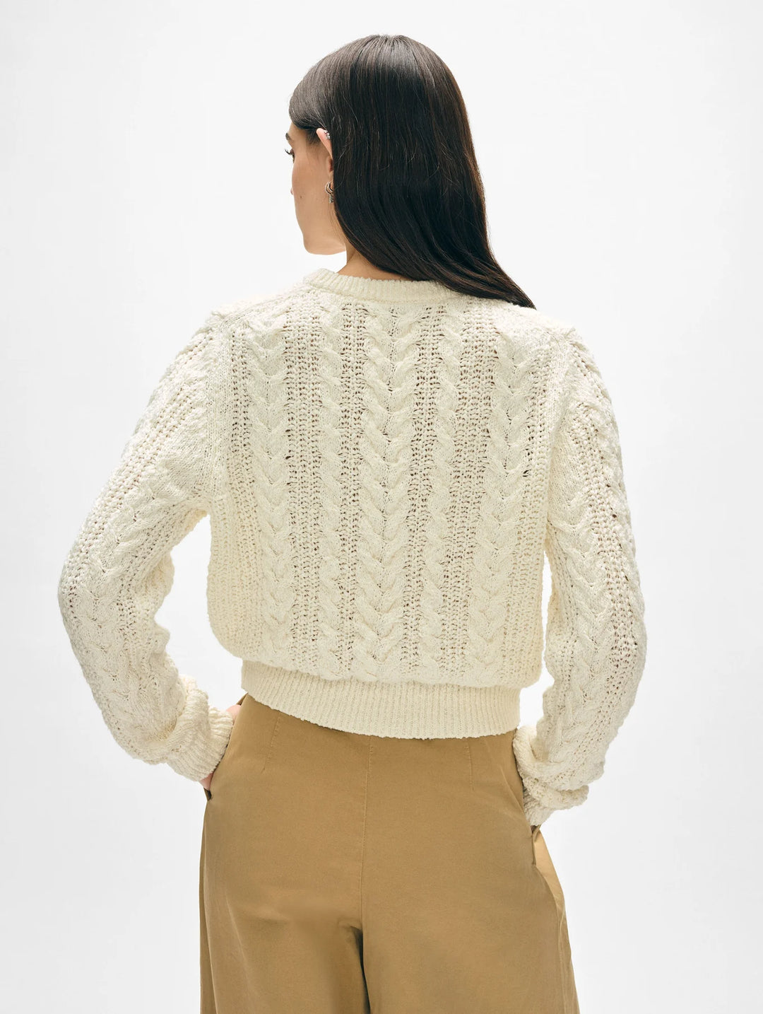 Cotton Slub Cable Crew | Ivory