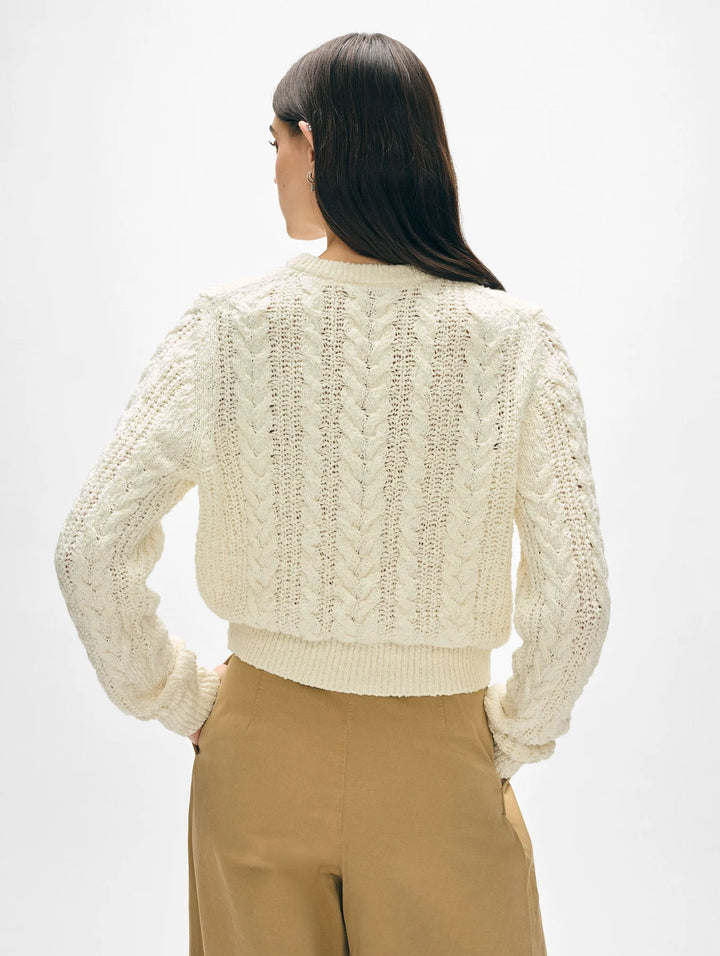 Cotton Slub Cable Crew | Ivory