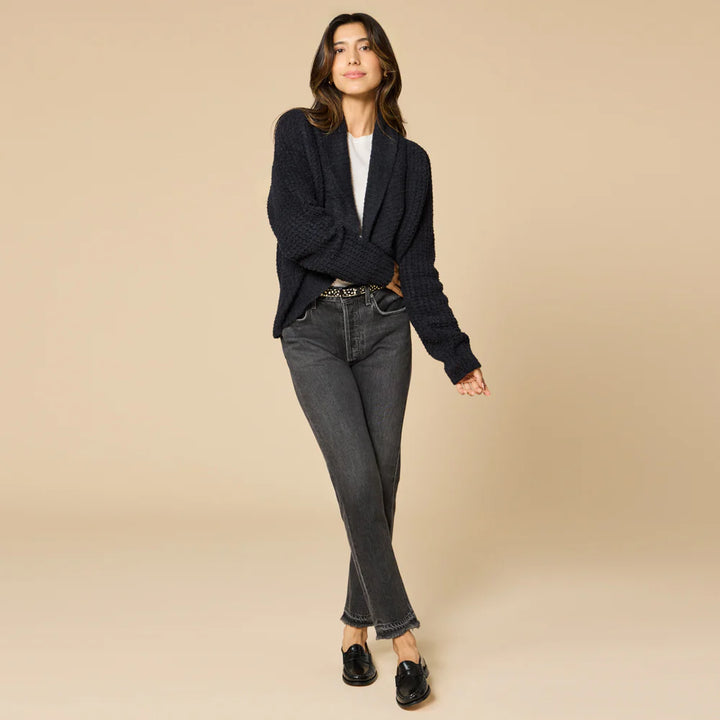 Waffle Marshmallow Cocoon Cardigan | Black