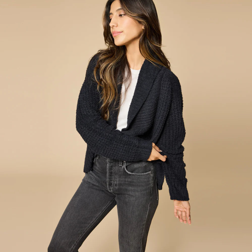 Waffle Marshmallow Cocoon Cardigan | Black