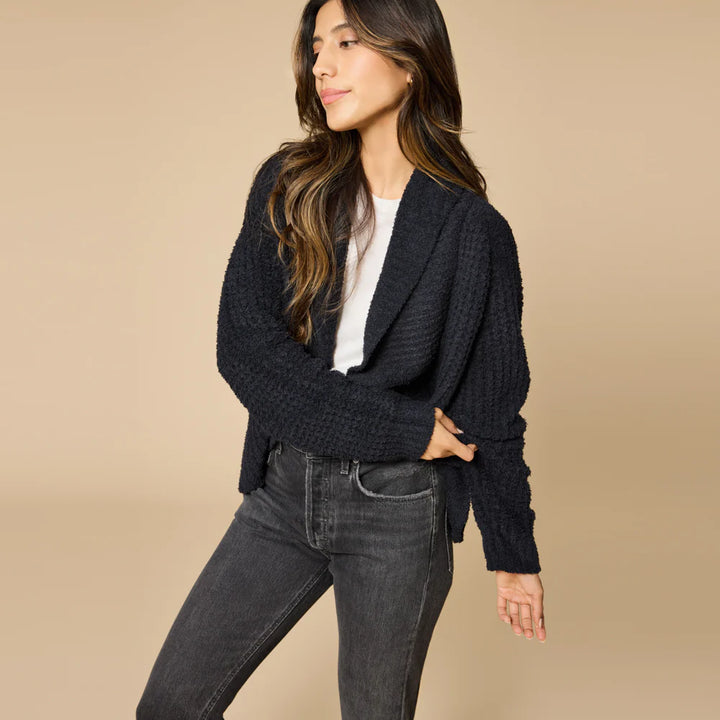 Waffle Marshmallow Cocoon Cardigan | Black