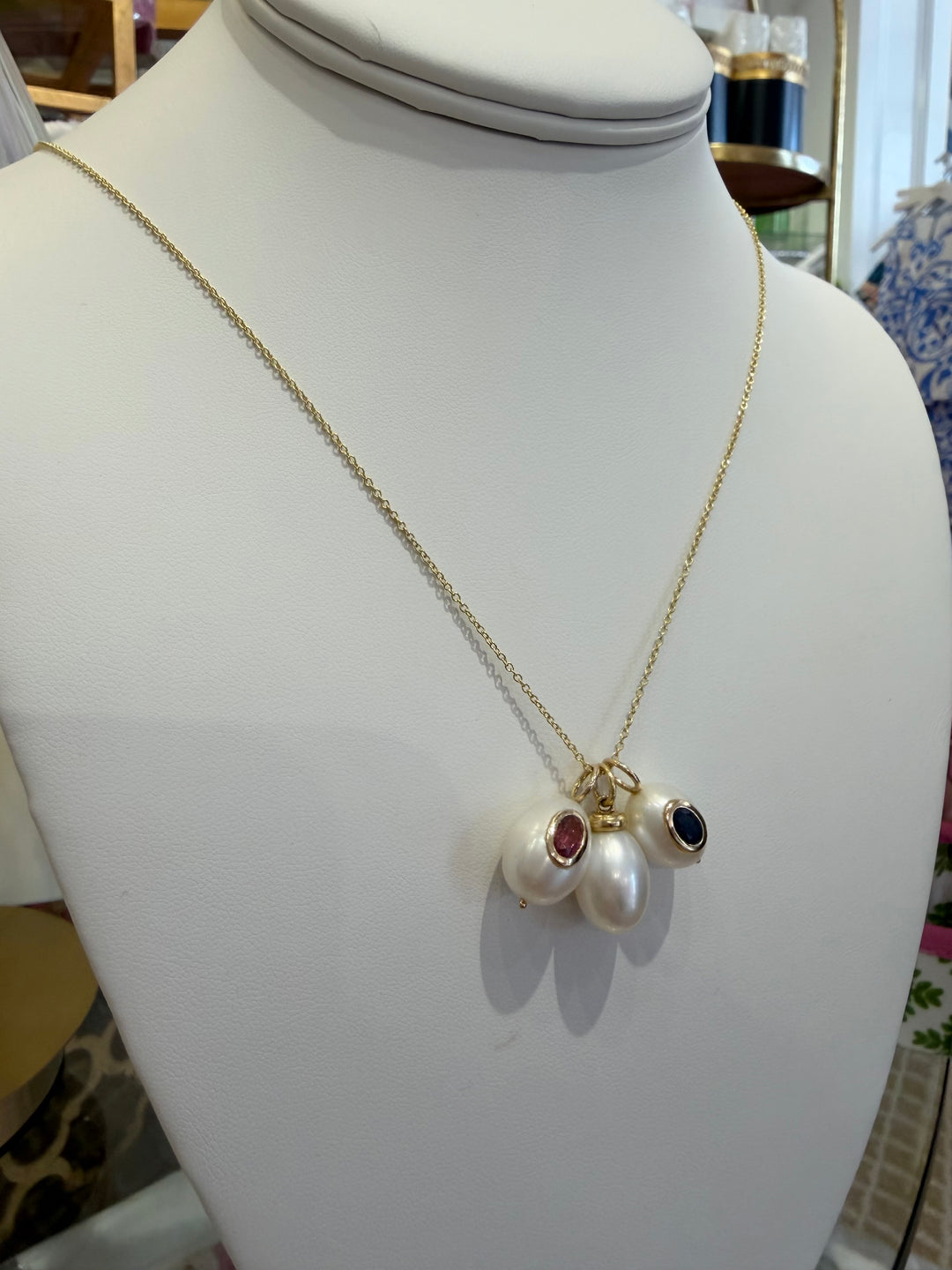 14kt Small White Oval Pearl Charm with Stone