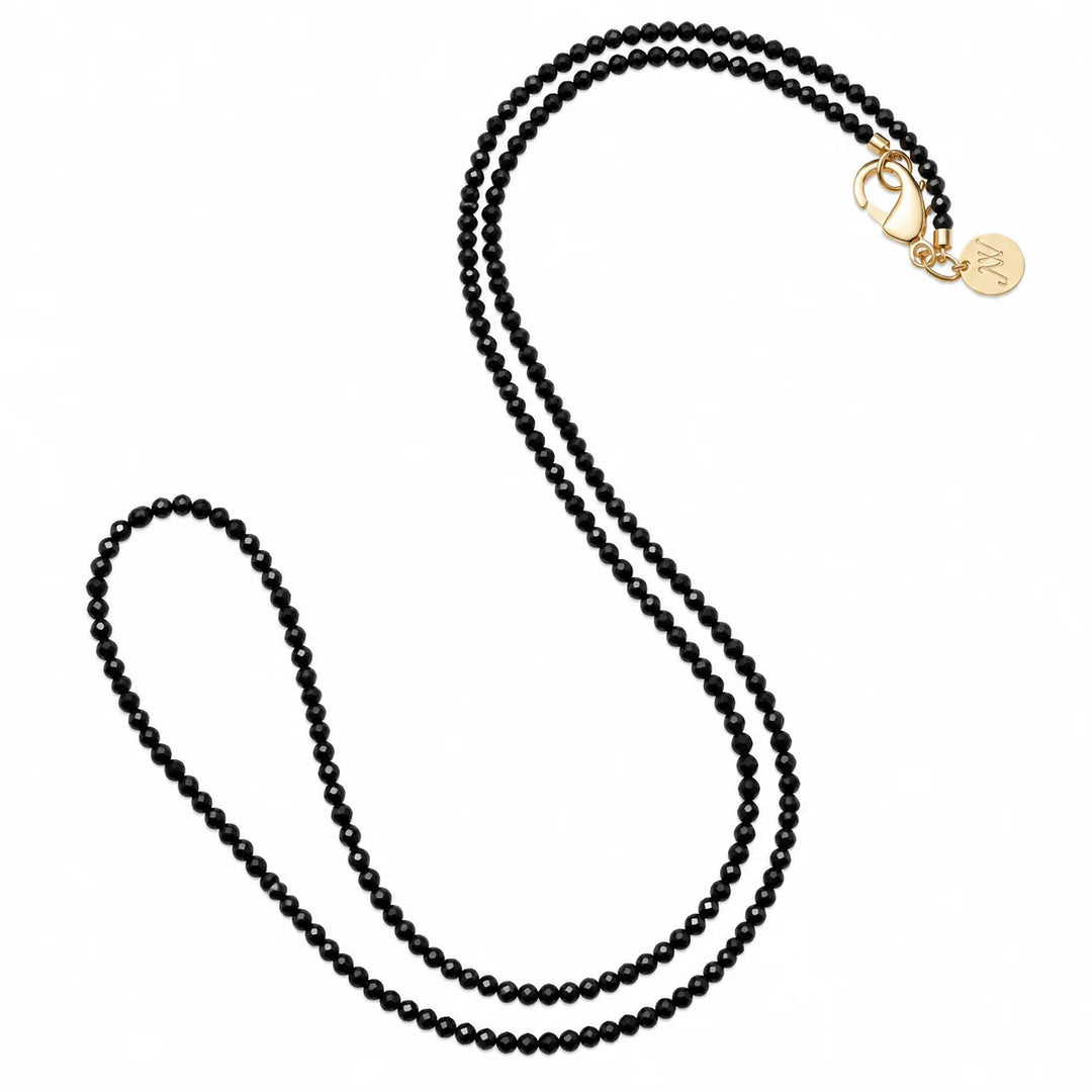 Double Wrap Diamond Cut Beaded Necklace | Onyx