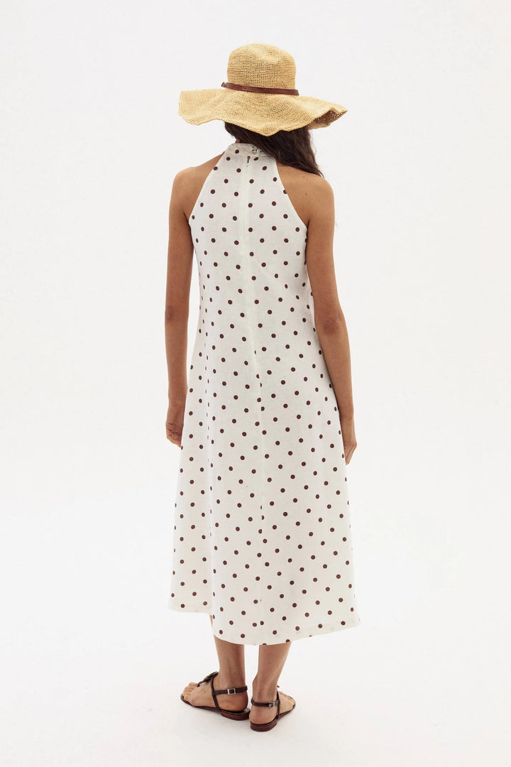 Jacinta Linen Dress | Brown Polka Dots