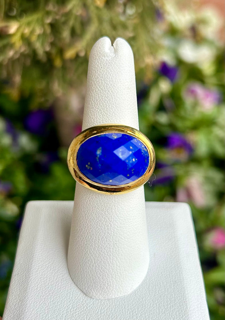 RZ5262 14kt Gold Faceted Lapis Ring