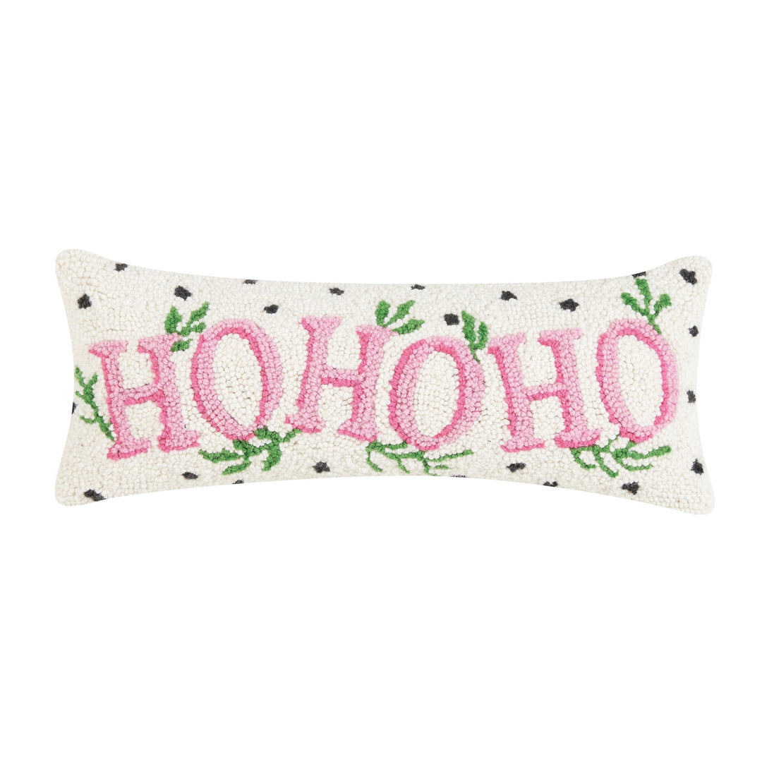 Spotted Holiday Ho Ho Ho Embroidered Pillow
