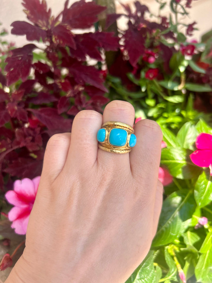14kt 3 Stone Turquoise Ring