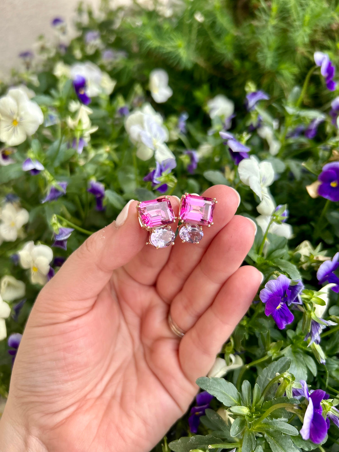 18kt Pink Topaz + Lavender Amethyst Earrings