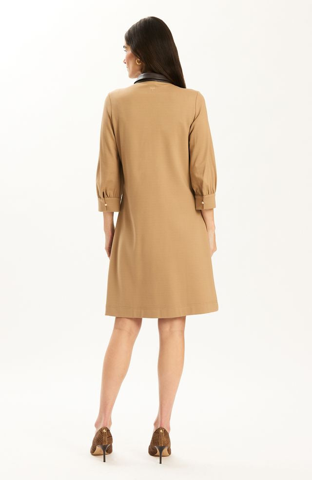 Kat Ponte Gold Button Dress | Latte