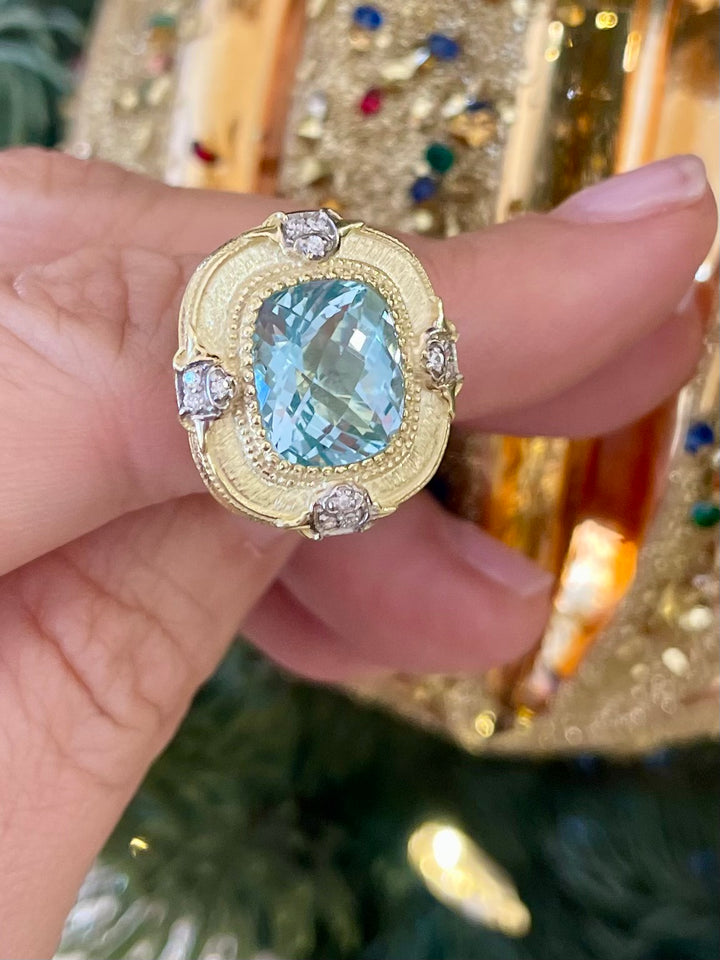 14kt Gld Aqua .12pts Dia Ring