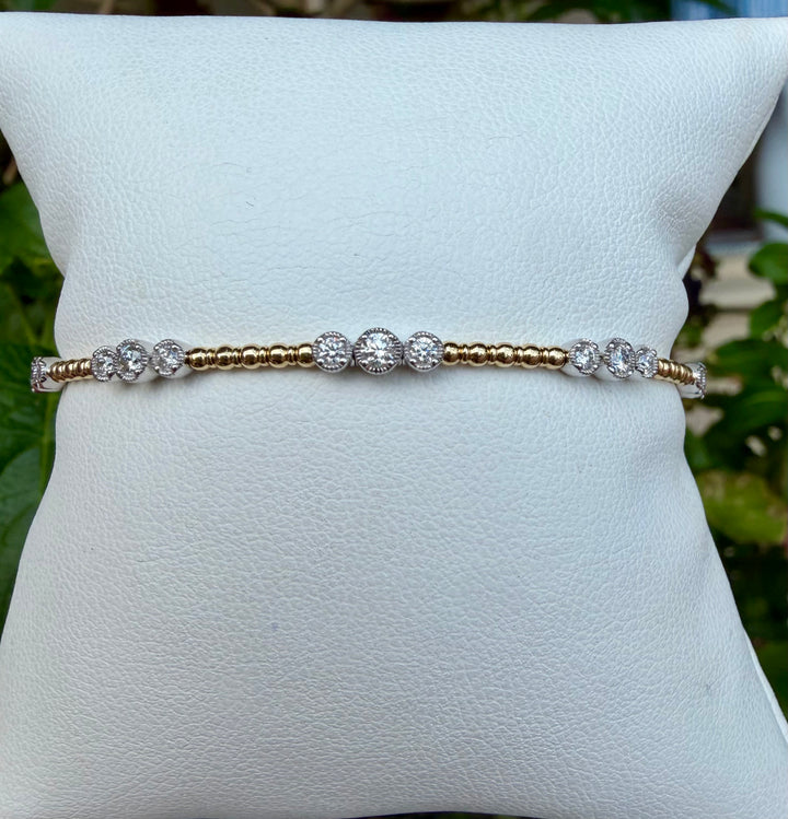 14kt White & Yellow Gold .5ct Diamond Triple Bezel Station Flex Bangle BV84WY