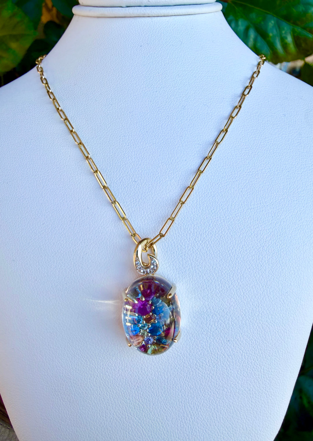 14kt Gold Crystal Quartz Pendant with Sapphires & 2.2ct Diamonds PZ8396