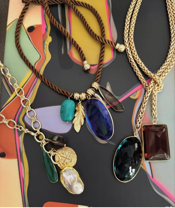Reverie Multi Charm Brown Cord Necklace