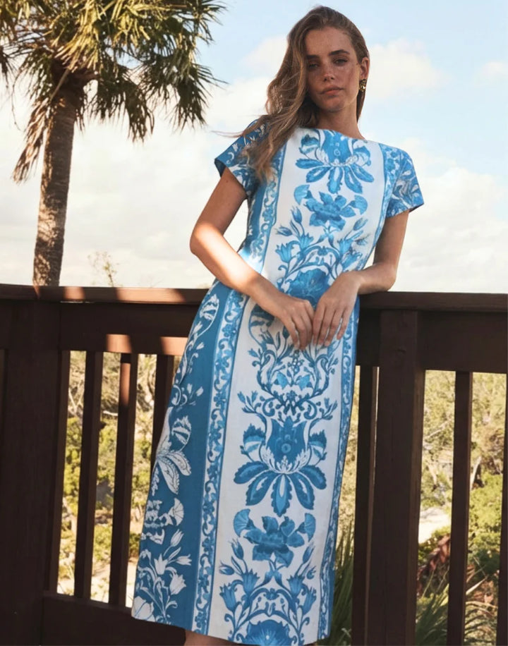 Adria Midi Dress | Florentine Blue - Charlotte's Inc