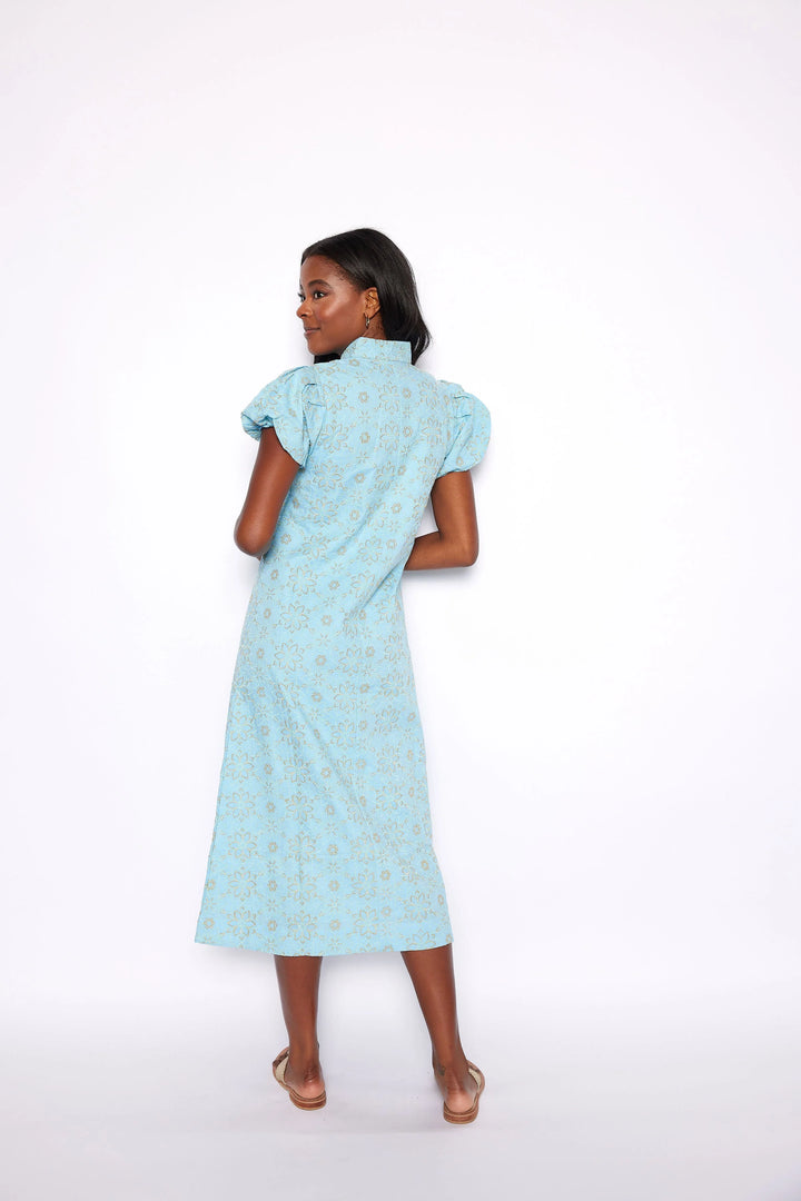 Puff Sleeve Button Front Midi | Baltic Sea Eyelet