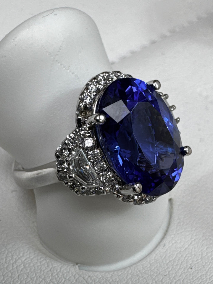14k W/G Oval Tanzanite Three Stone Diamond Ring