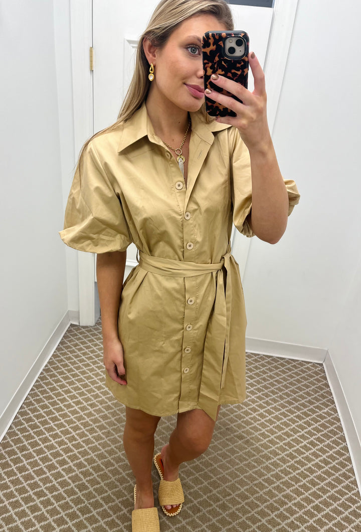 Cosmos Puffy Sleeve Dress | Khaki