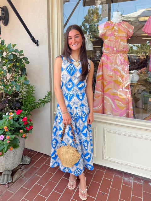 Sleeveless Piped Maxi Dress | Blue Asterias