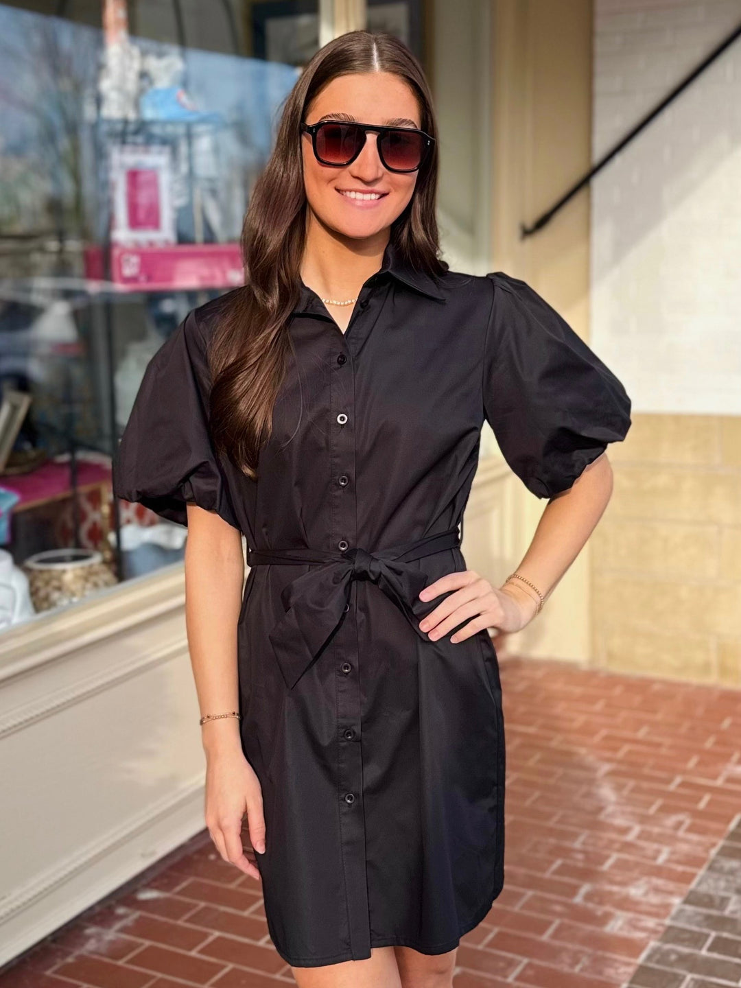 Cosmos Puff Sleeve Mini Dress | Black