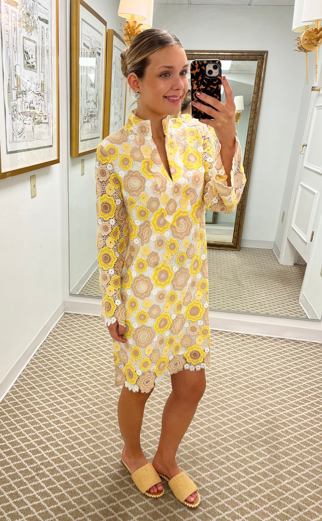 Scalloped Hem Mini Caftan | White & Daffodil