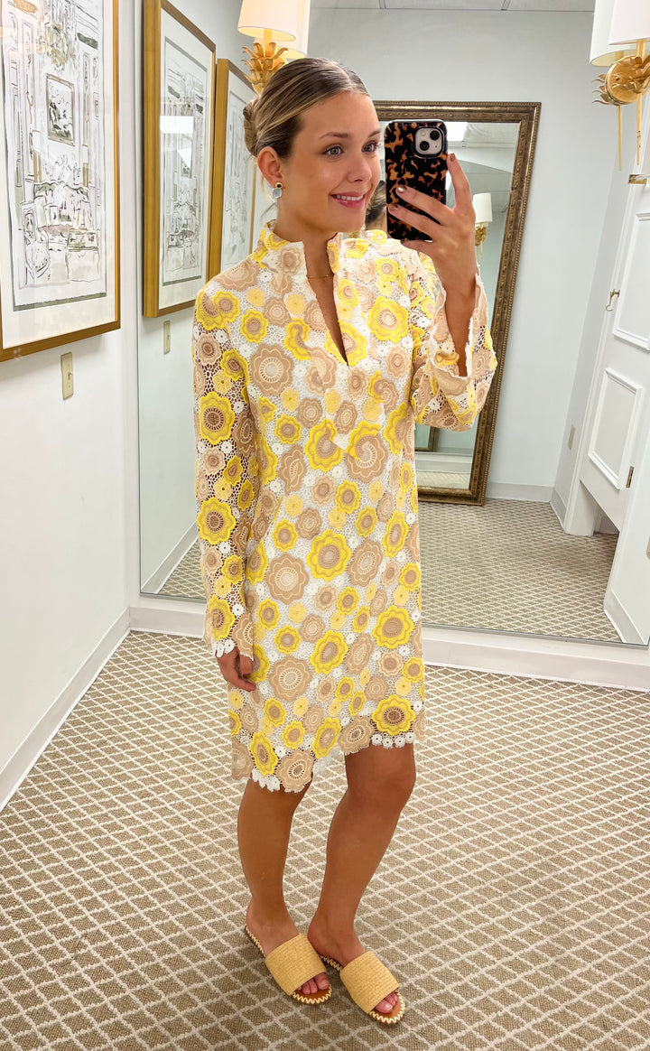 Scalloped Hem Mini Caftan | White & Daffodil