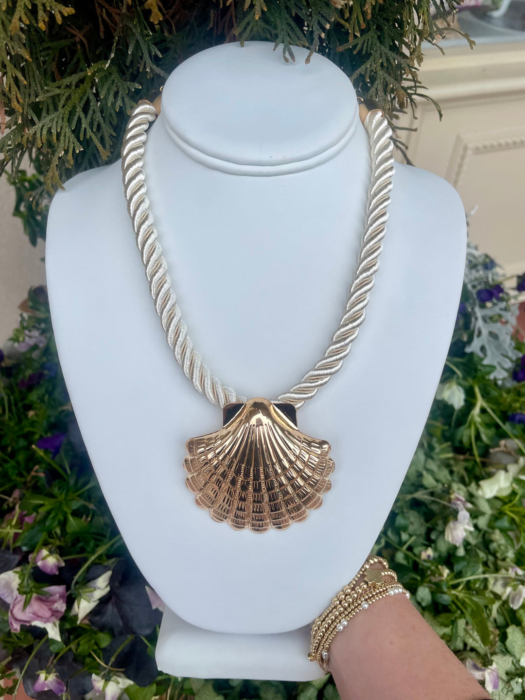 Textured Shell Pendant on Cord Choker - Charlotte's Inc