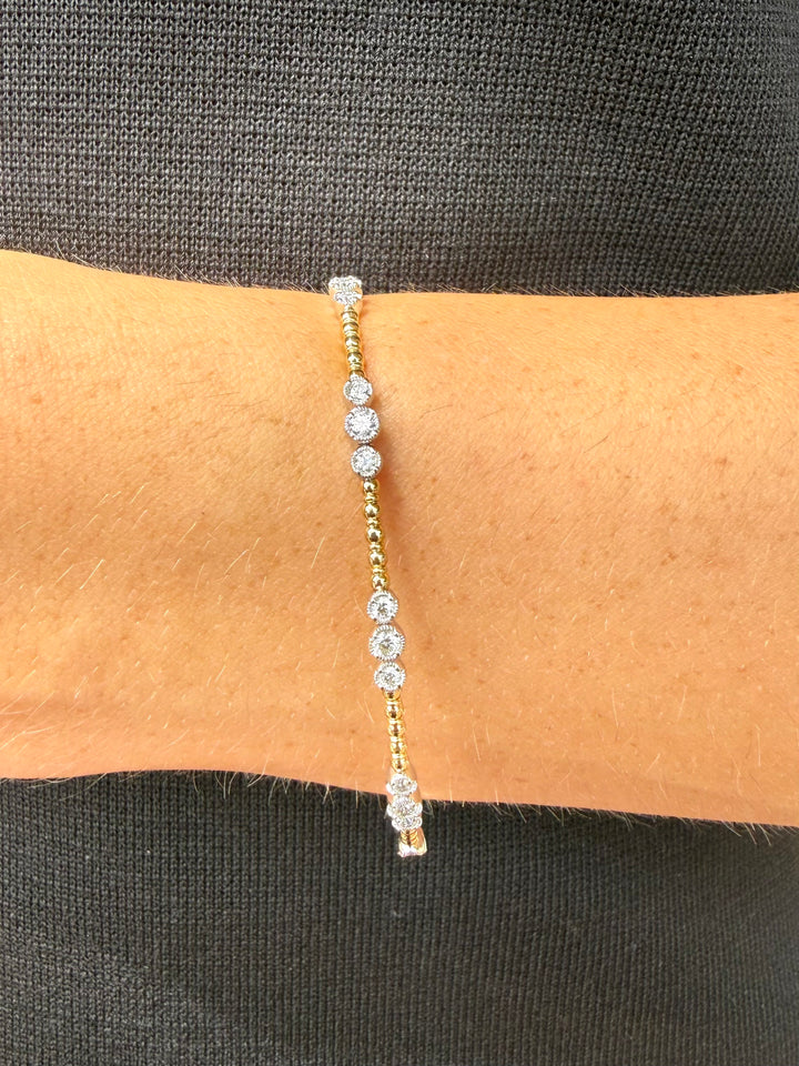 14kt White & Yellow Gold .5ct Diamond Triple Bezel Station Flex Bangle BV84WY