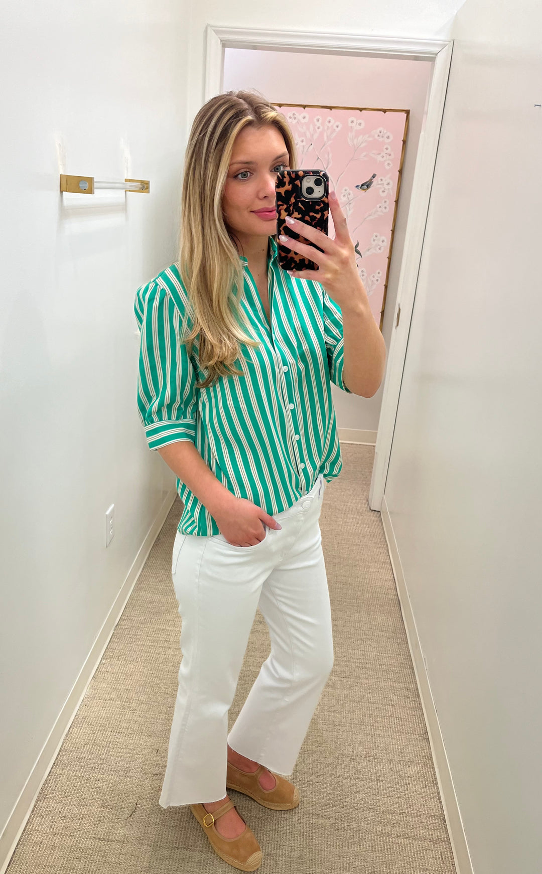 Elise Blouse | Green Stripe