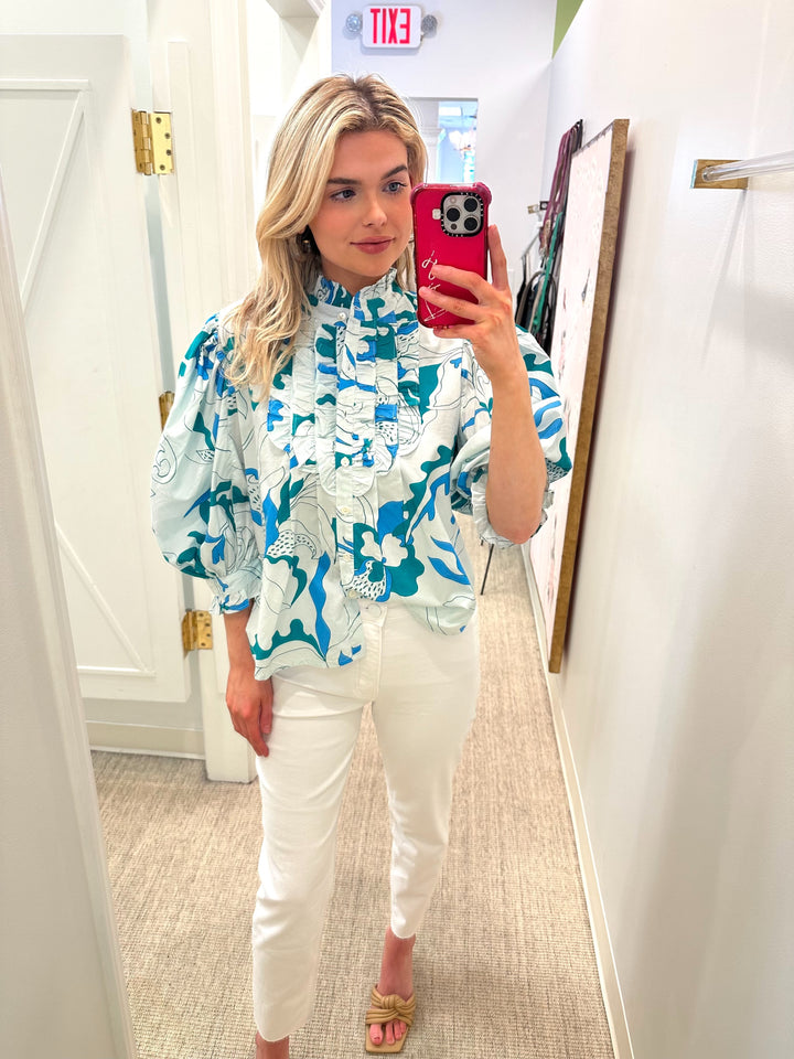 Ruffle Front Button Blouse | Orchid Green
