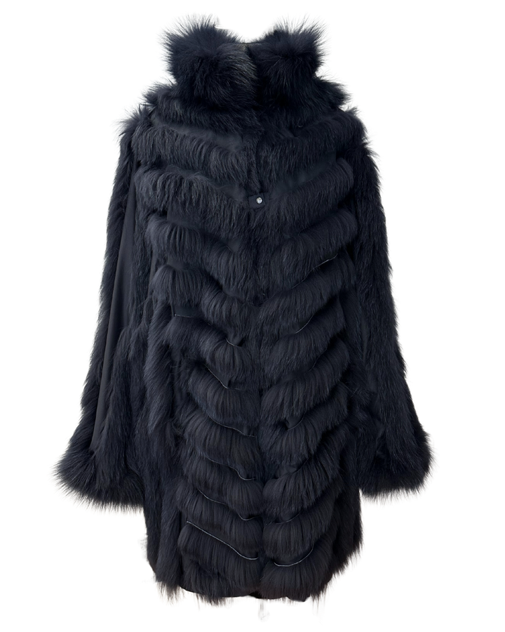 Genuine Fox Fur Reversible Coat | Navy