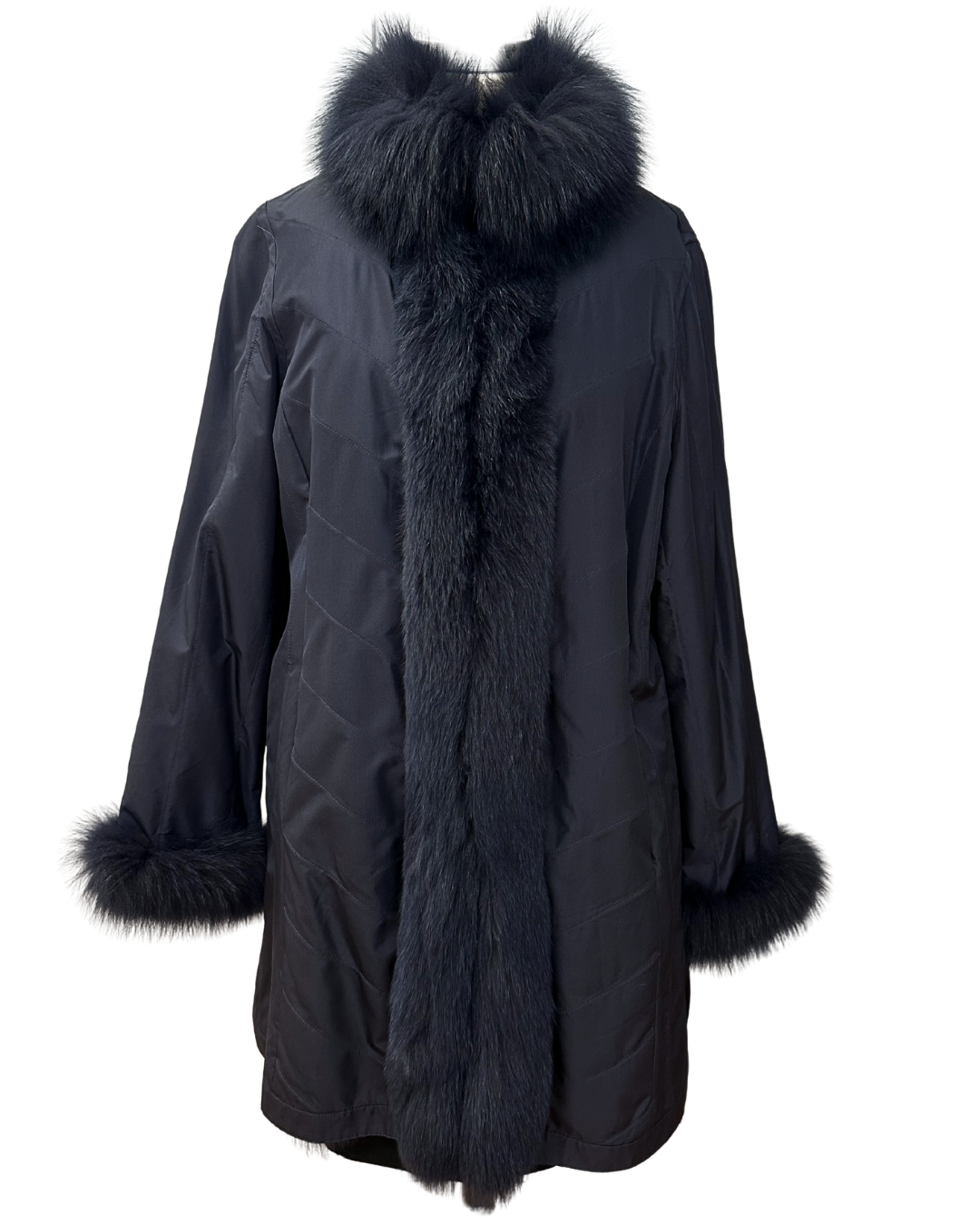 Genuine Fox Fur Reversible Coat | Navy