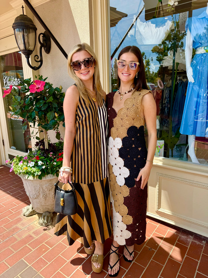 Celeste Midi Dress | Black & Tan Stripe Combo