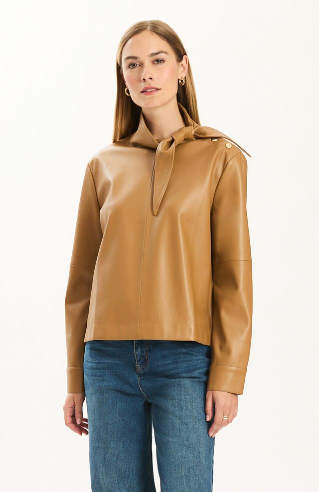 Rebecca Leather Tie Shirt | Latte