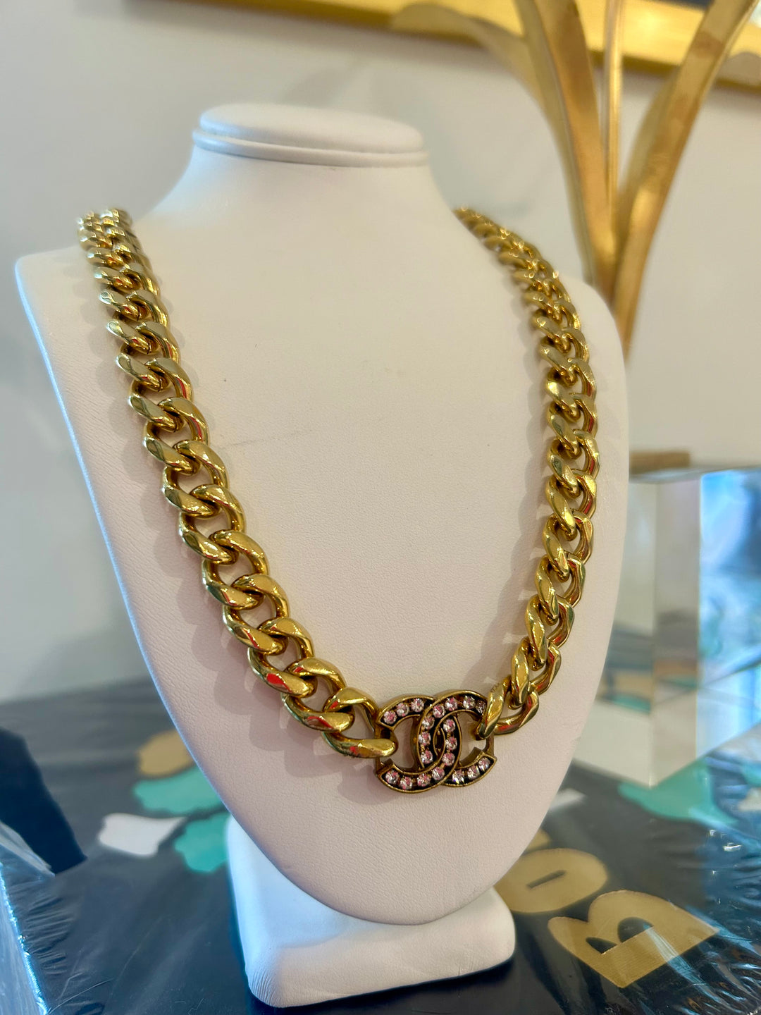Gold Thick Chain with Diamond CC Charm