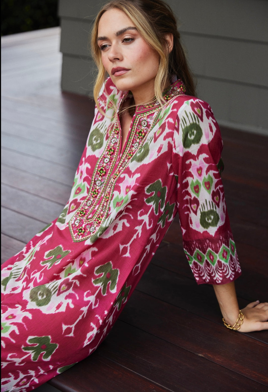 Elise Caftan | Ikat Cranberry