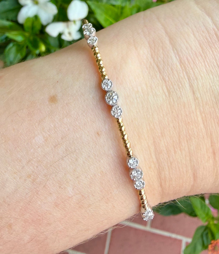 14kt White & Yellow Gold .5ct Diamond Triple Bezel Station Flex Bangle BV84WY