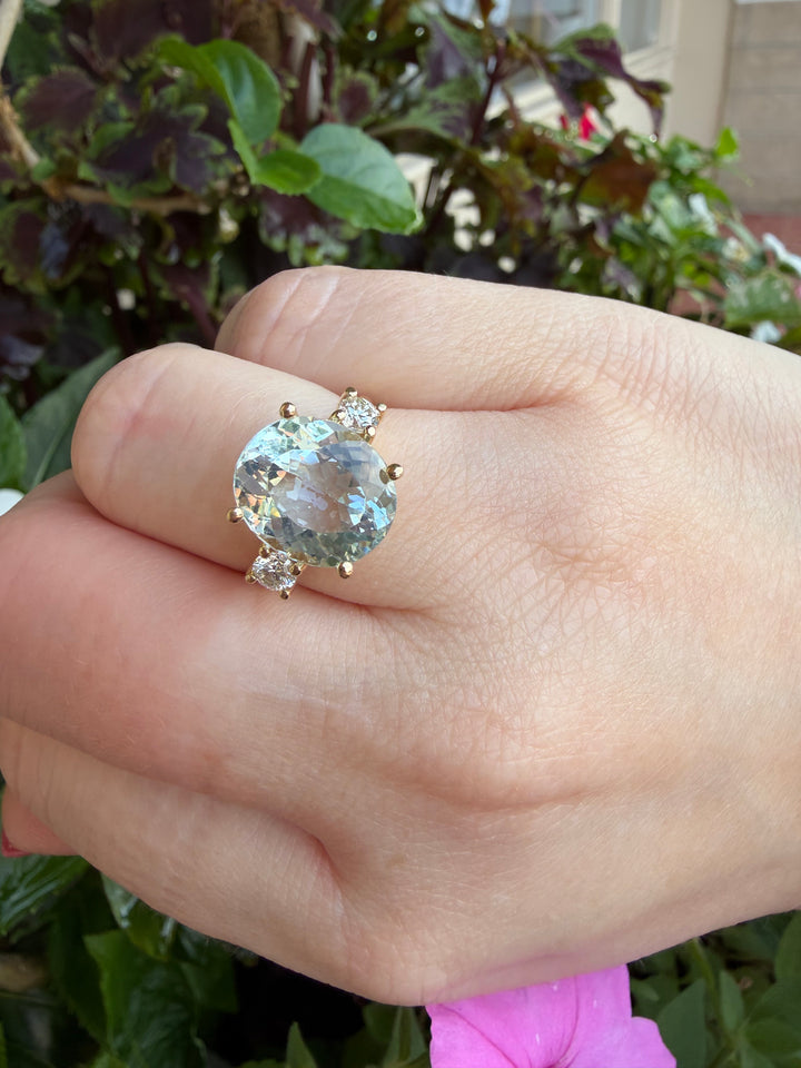 14kt Yellow Gold Oval Aquamarine & .38ct Diamond Three Stone Ring M00186AQ