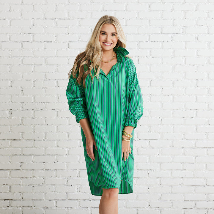 Preppy Dress | Fall Stripe Green