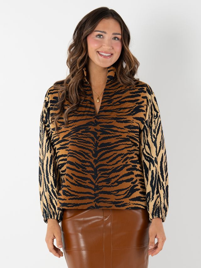 Long Sleeve Poppy Top | Tiger Jacquard