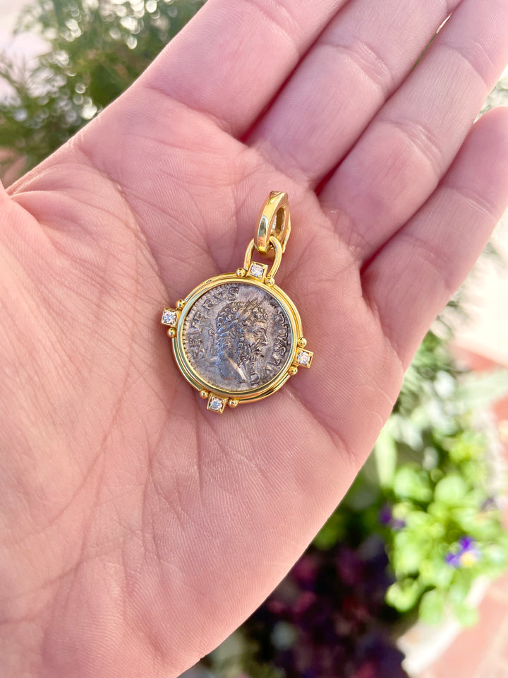 14kt Ancient Roman Coin Diamond Pendant