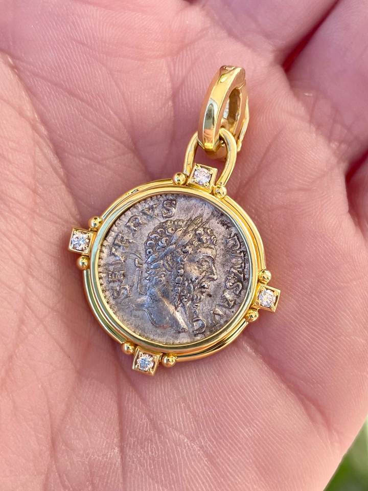 14kt Ancient Roman Coin Diamond Pendant